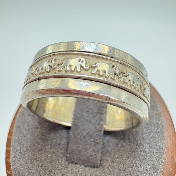 VTG Solid Sterling Silver 925 Elephant Design Spinner Band Ring Size 11.75 - Picture 2 of 14